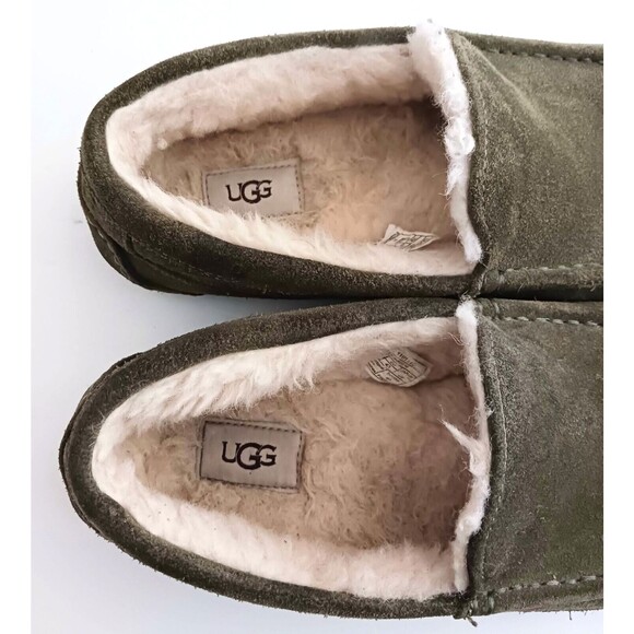 UGG Ascot Olive Green Suede Slipper Sheepskin Lined 1101110 Sz 10 - Picture 4 of 8